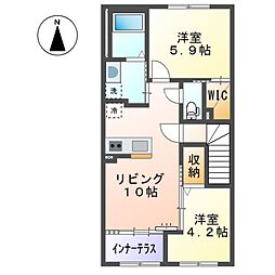 (仮）鏡新築アパートＡ棟 2階2LDKの間取り