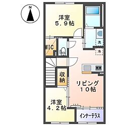 (仮）鏡新築アパートＡ棟 2階2LDKの間取り