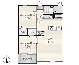 PHOENIX鏡FOREST 1階2LDKの間取り