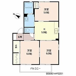 レガート外町F棟 3Kの間取図画像
