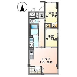 ユニヴァリー麻生 2LDKの間取図画像