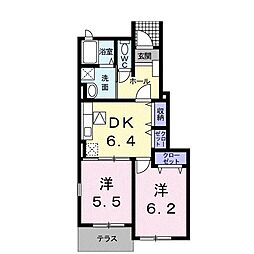 クレメント大江 2DKの間取図画像