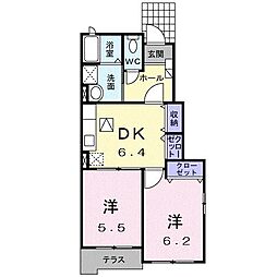 クレメント大江 2DKの間取図画像