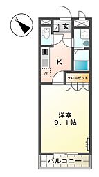 アトランテKJ 1Kの間取図画像