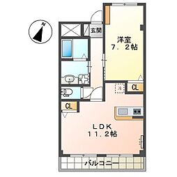 宝悠ハイム 1LDKの間取図画像