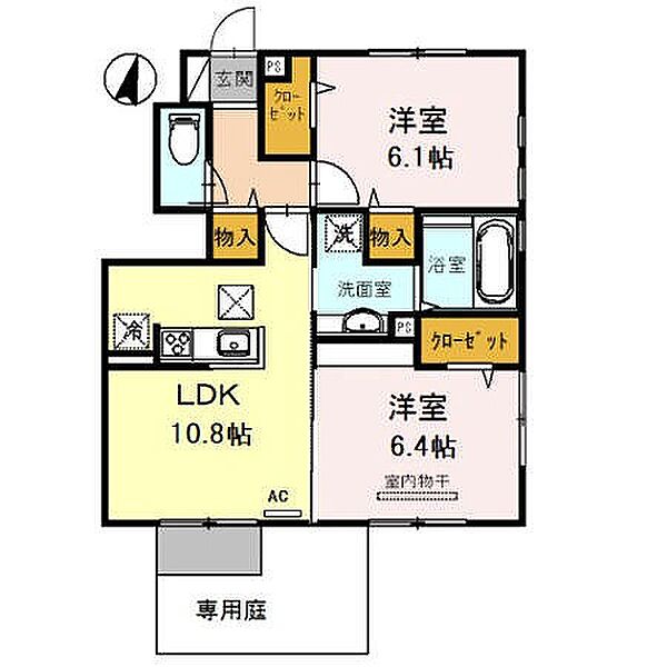 兵庫県三木市緑が丘町本町1丁目(賃貸アパート2LDK・1階・55.71㎡)の写真 その2