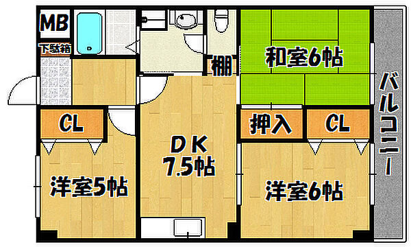 兵庫県明石市貴崎3丁目(賃貸マンション3DK・5階・56.30㎡)の写真 その2