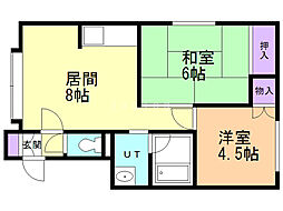 パレス木下 2LDKの間取図画像
