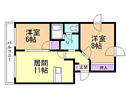 ショパンシャトー山の手 2LDKの間取図画像