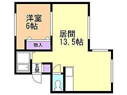 サンワイドハイツA棟 1LDKの間取図画像