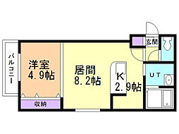 アンソレイエ宮の沢 1LDKの間取図画像