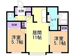 ウエストヒルコート2 2LDKの間取図画像