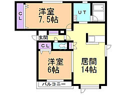 グランドソレーユB 2LDKの間取図画像
