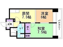 ハイデンス琴似 2DKの間取図画像