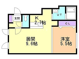 グランメール西町北B 1LDKの間取図画像