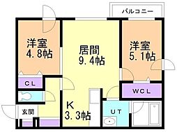 アンジュール発寒南 2LDKの間取図画像