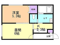 リー・スペース山の手 1LDKの間取図画像