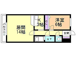 ウエストコート 1LDKの間取図画像