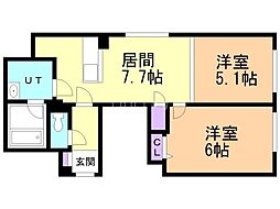 カマール琴似 2LDKの間取図画像