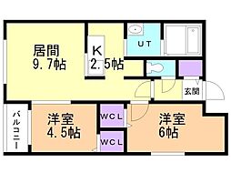 ブランシャール琴似駅前 2LDKの間取図画像