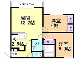 富丘ベース 2LDKの間取図画像
