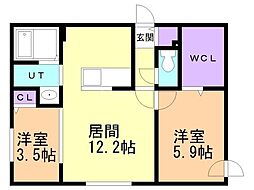 札幌市西区西町北18丁目マンション 2LDKの間取図画像