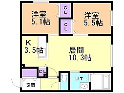 札幌市西区山の手三条3丁目マンション 2LDKの間取図画像