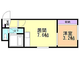 パスカル山の手 1DKの間取図画像