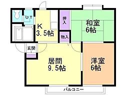 サンライズ山の手B 2LDKの間取図画像