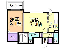 フォレストヒルズB 1LDKの間取図画像