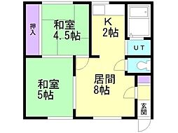 アムクレスト発寒 2LDKの間取図画像