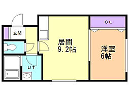 リベア発寒 1LDKの間取図画像