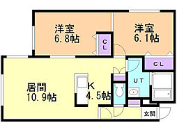ハピネス西宮の沢 2LDKの間取図画像
