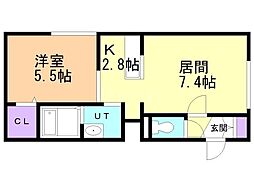 グランメール24軒1-2C 1LDKの間取図画像