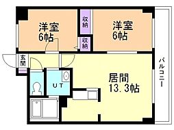 メゾンドゥリバニュー 2LDKの間取図画像