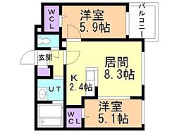 SーRESIDENCE二十四軒avelis(アヴェリス) 2LDKの間取図画像