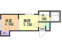 リバーサイド1・3 1DKの間取図画像