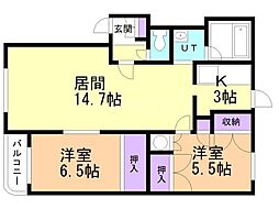 プリマヴェーラ西町 2LDKの間取図画像