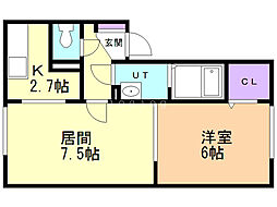 セジュールさつき 1LDKの間取図画像