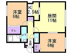 ノベル西宮の沢参番館 2LDKの間取図画像