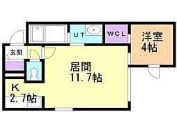 ブルーイング西町 1LDKの間取図画像
