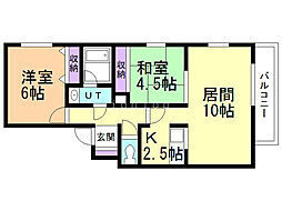ラシュレ新発寒 2LDKの間取図画像