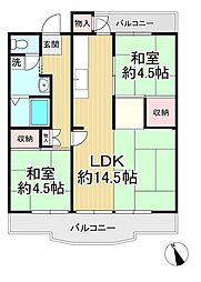 男山第4住宅317棟 2LDKの間取図画像