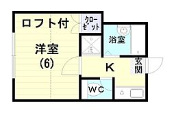 ハピネス文京 1階1Kの間取り