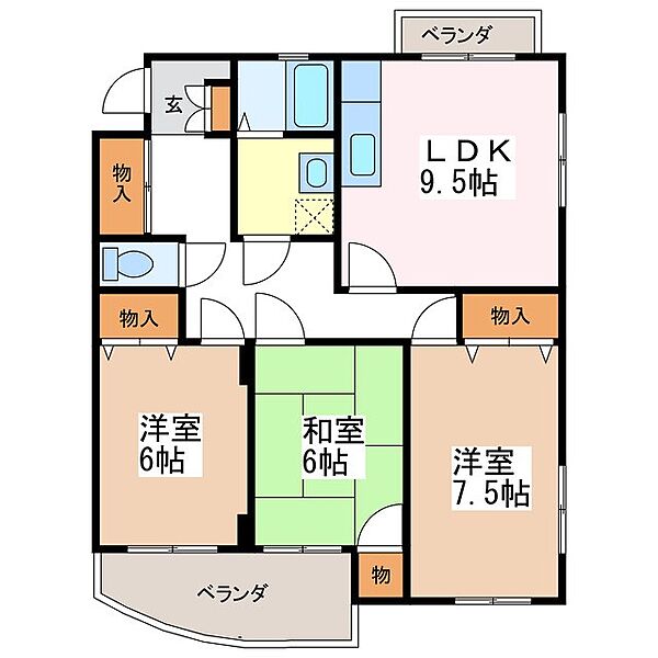 ベルコリーン ｜長野県松本市蟻ケ崎１丁目(賃貸マンション3LDK・1階・75.90㎡)の写真 その2