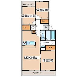 パークヒルズ蟻ケ崎 3LDKの間取図画像
