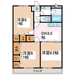 シルクスクエア2 3DKの間取図画像