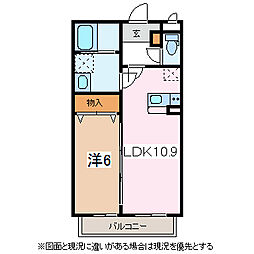 オーク笹部 1LDKの間取図画像