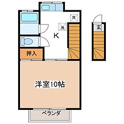 カワクボハイツB 1Kの間取図画像