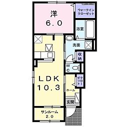 ソレイユフルール 1LDKの間取図画像